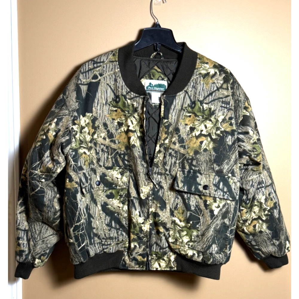 Vintage Pro Hunter Camo Jacket Mens Large Quilted Lined Double Lined Arms EUC